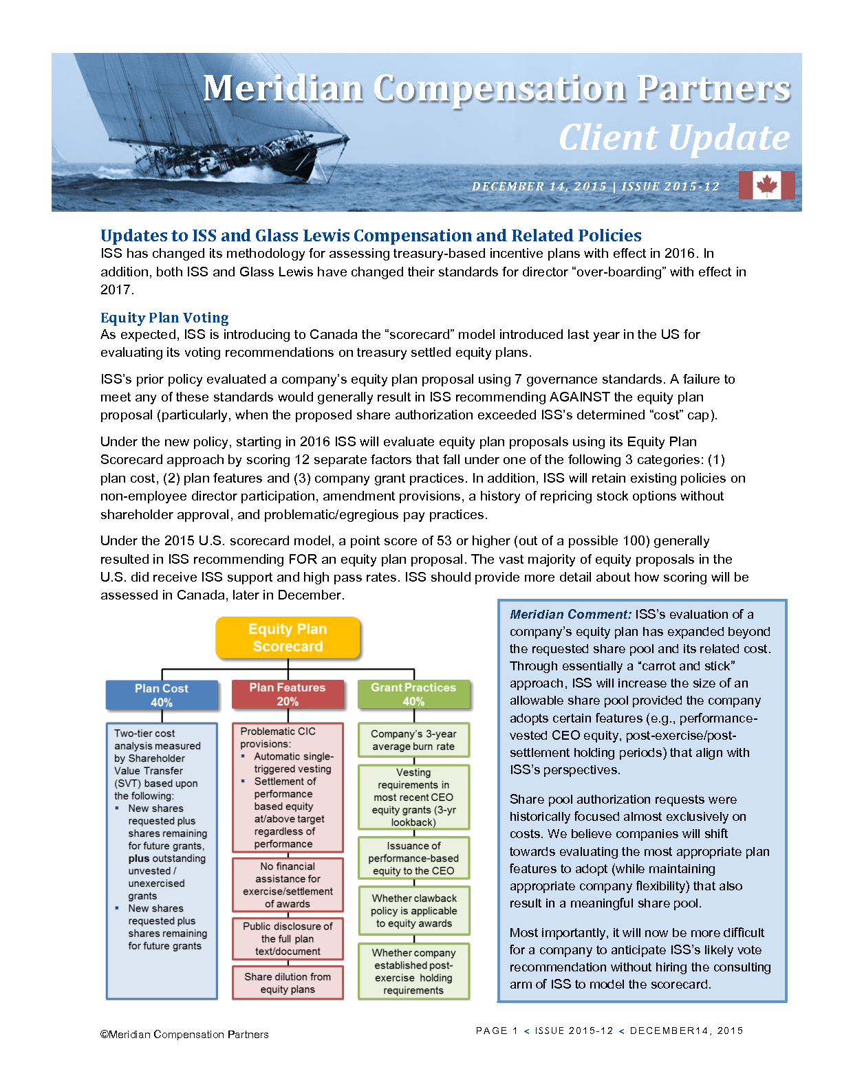 Updates to ISS & Glass Lewis Compensation & Related Policies Meridian
