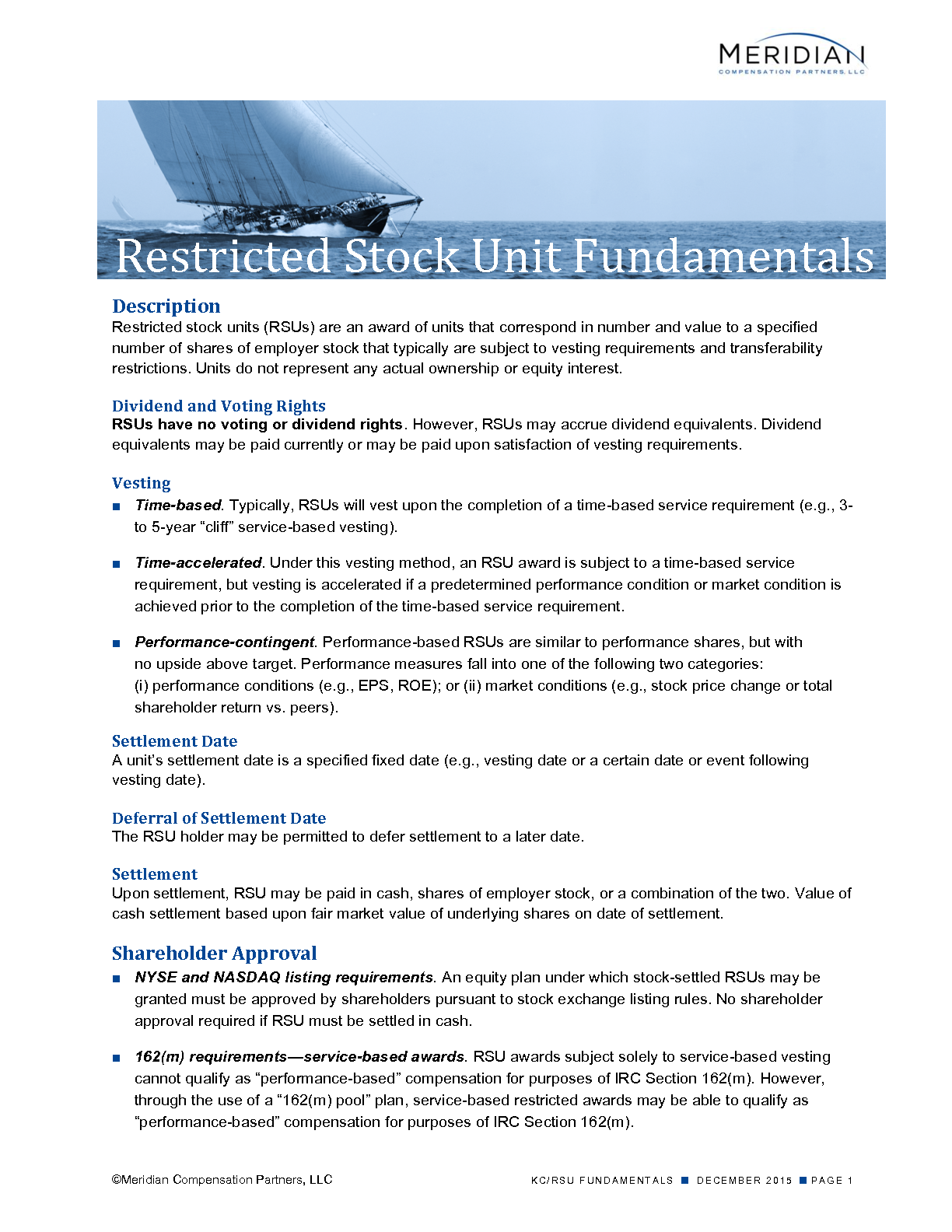 Restricted Stock Unit Fundamentals Meridian Compensation Partners