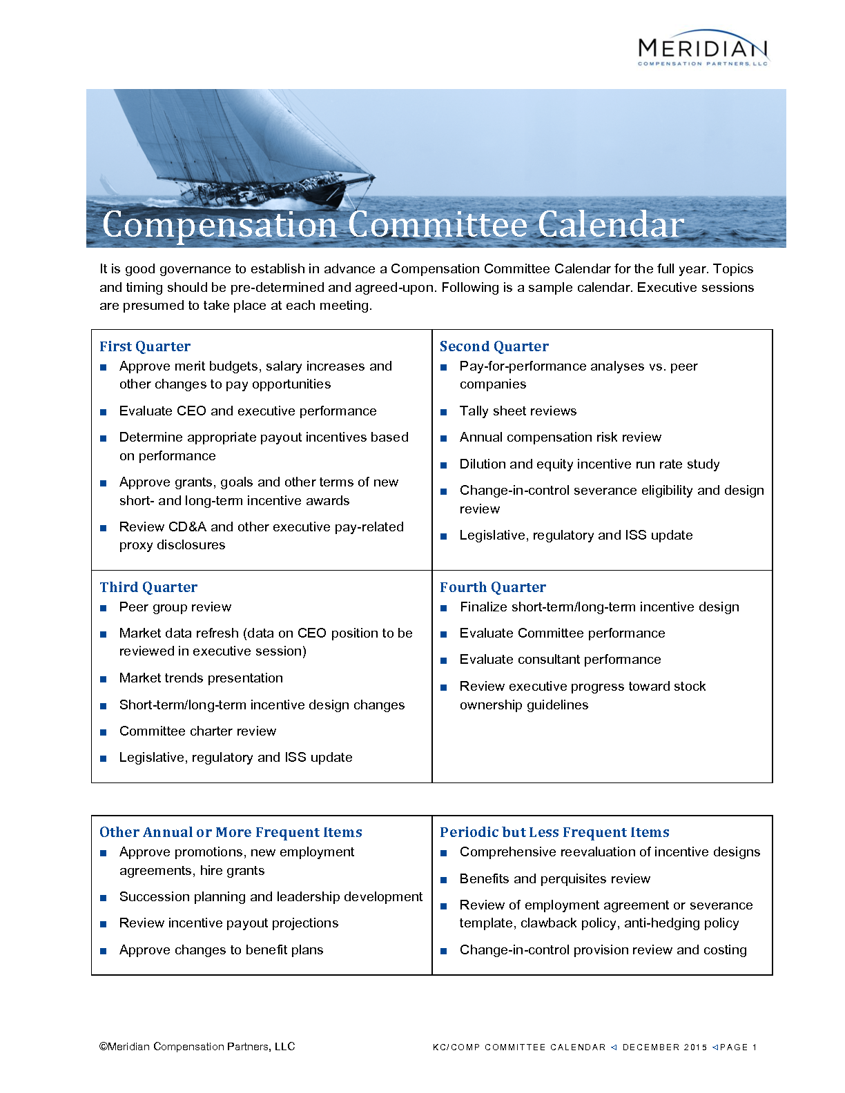 Compensation Committee Calendar Meridian Compensation Partners, LLC Executive Compensation