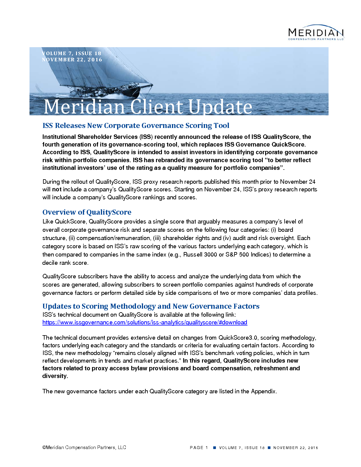 ISS Releases New Corporate Governance Scoring Tool Meridian