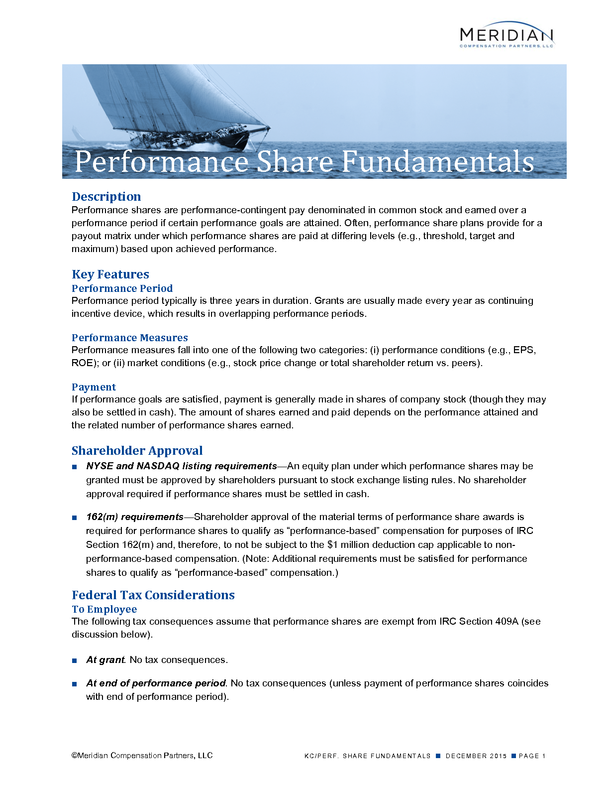 Performance Share Fundamentals Meridian Compensation Partners, LLC