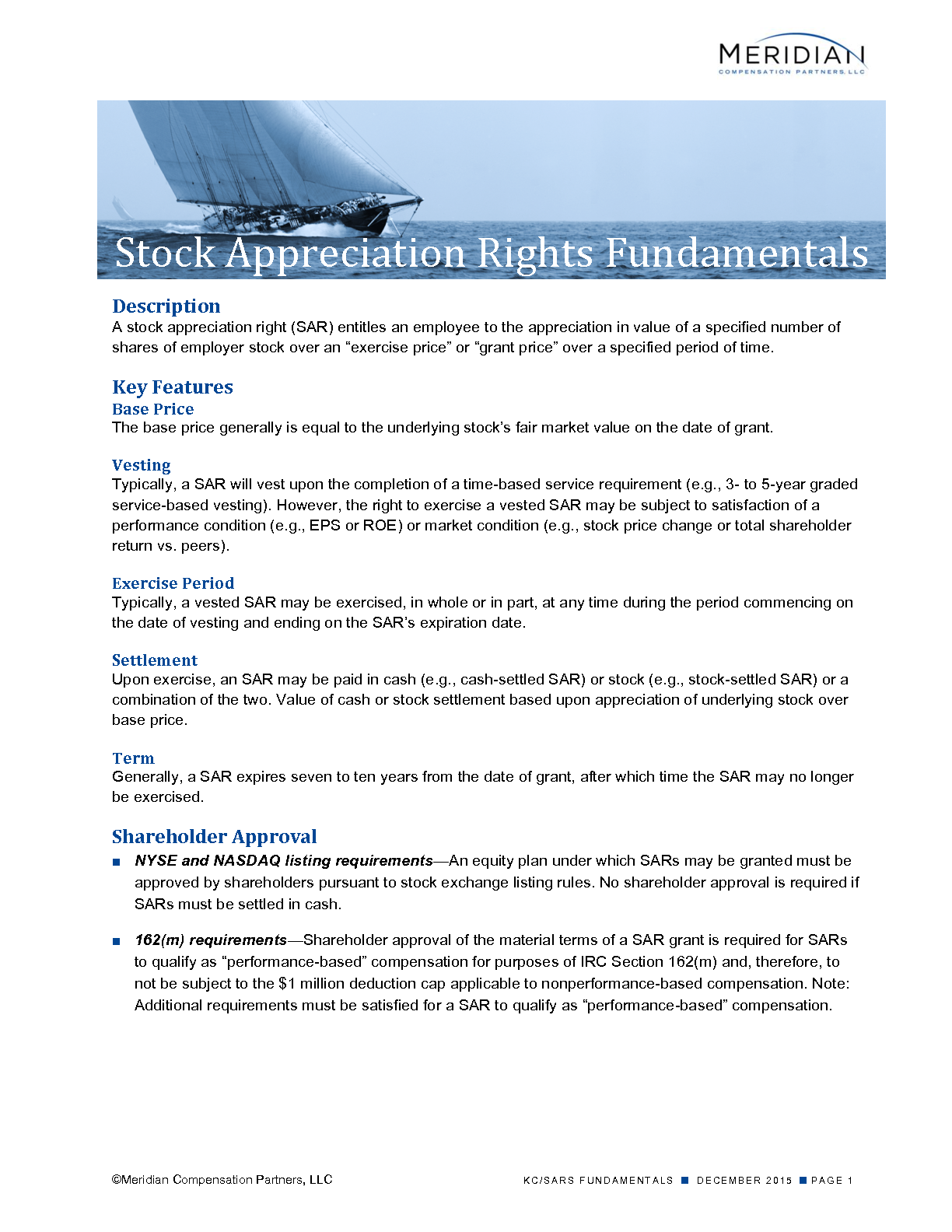 Stock Appreciation Rights Fundamentals Meridian Compensation Partners
