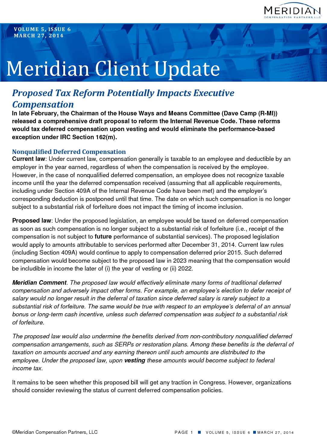 Reform Affects Executives Meridian Compensation Partners